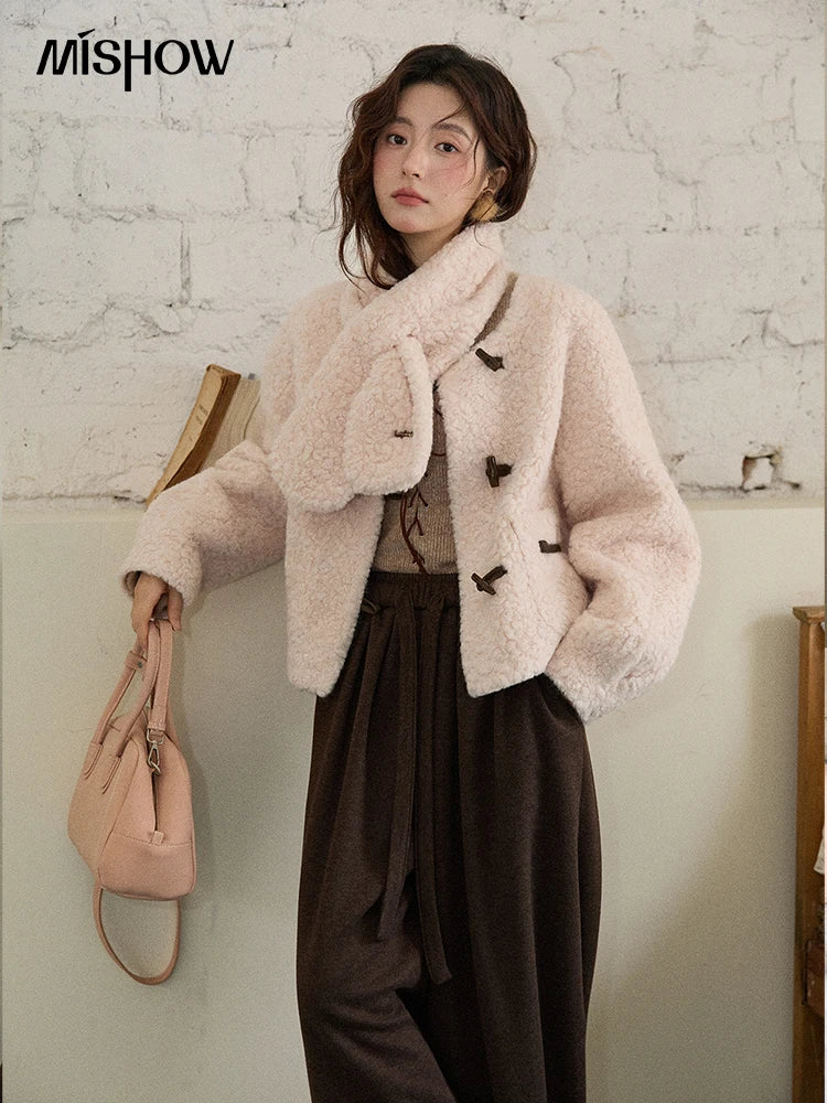 MISHOW Women's Winter Coat 2025 French Style Round Neck Long Sleeve Jacket Loose Commute Toggle Button Warm Outerwear MXE87W0988