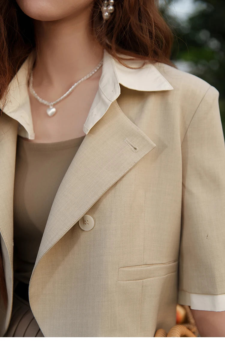 MISHOW Fake Two Short Suit Jackets for Women Summer Three Quarter Single Breasted Turn-down Collar Female Coats MXC33W0016