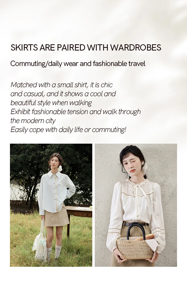 MISHOW Khaki A-line Short Skirt Spring 2025 100Cotton High Waist Versatile Skirt Zipper Pockets Skirt (Not with Belt) MXE15B0696