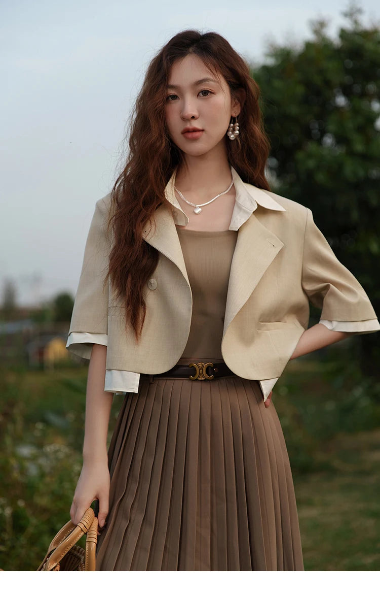MISHOW Fake Two Short Suit Jackets for Women Summer Three Quarter Single Breasted Turn-down Collar Female Coats MXC33W0016
