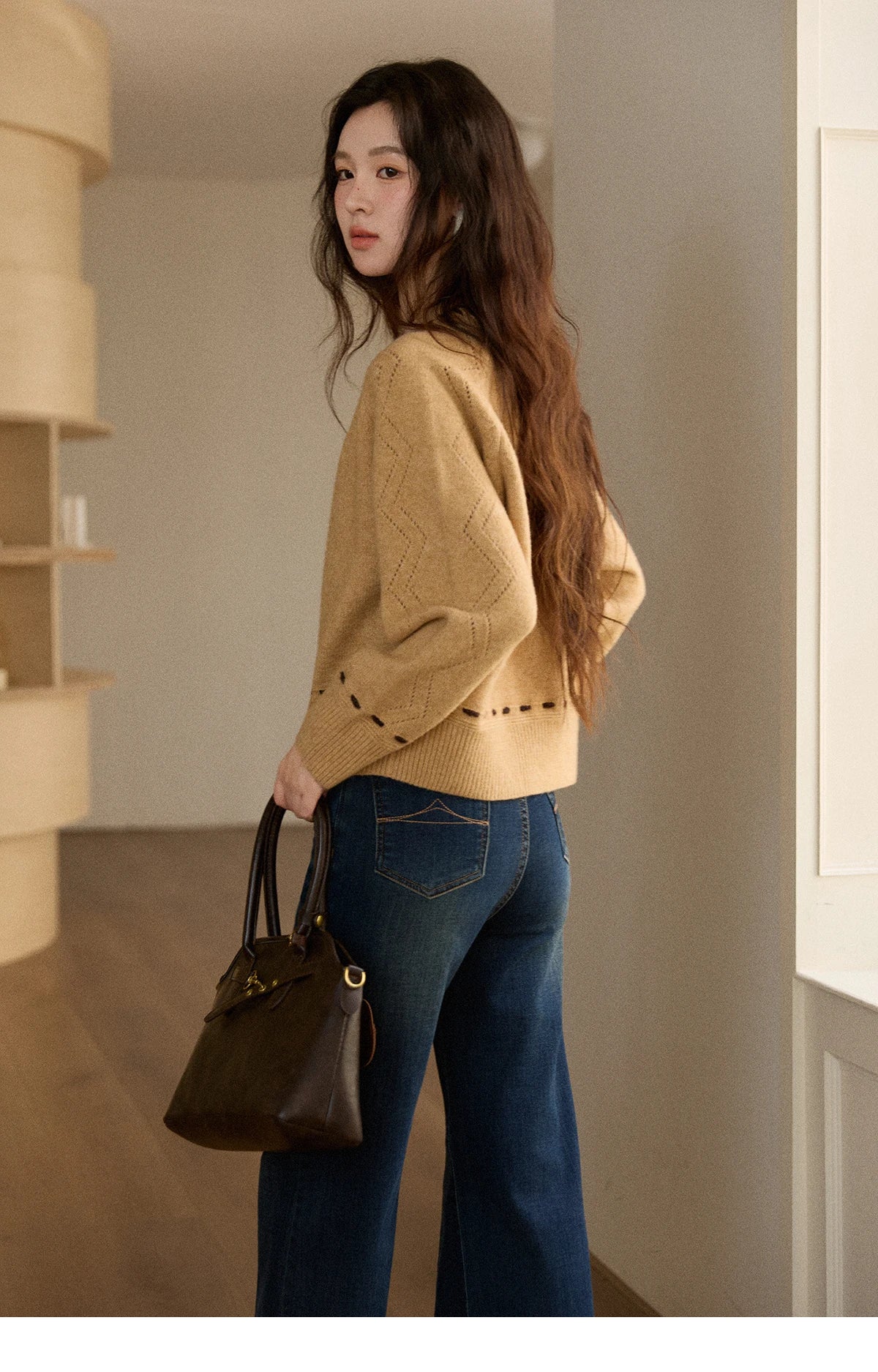 MISHOW Winter Knit Women's Cardigan 2025 New Little Fox Embroidered Sweater Retro Orange Loose Long-sleeved Tops MXE88Z2598