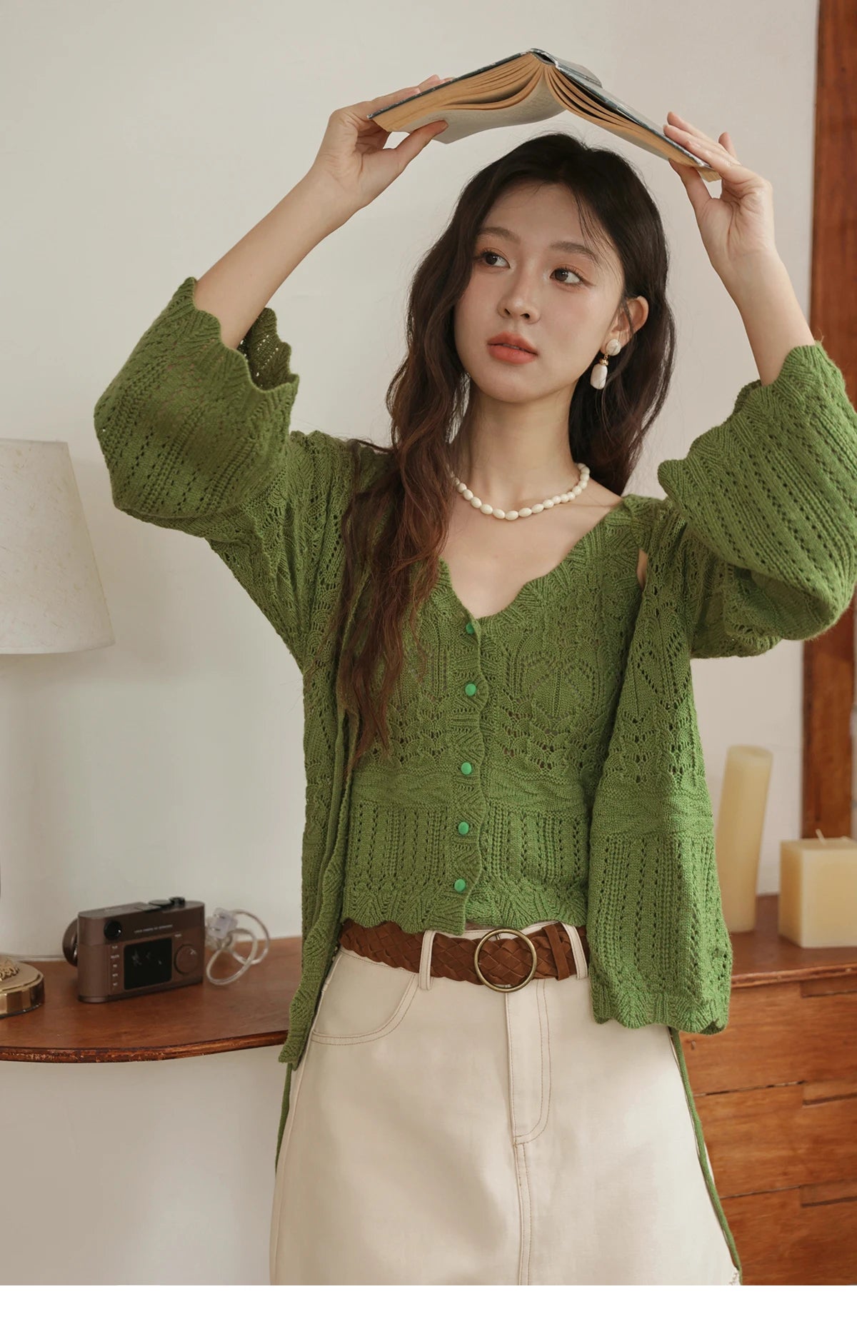 MISHOW Women's Wool Knitted Suit Autumn 2025 Flared Sleeves Lace-up Cardigan Single-breasted Camisole Two-piece Set MXE42T0717