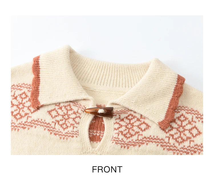MISHOW Fair Isle Knitting Sweater Women Christmas Turn Down Collar Pullovers Versatile Soft Warm Office Lady Warm Top MXD59Z1042