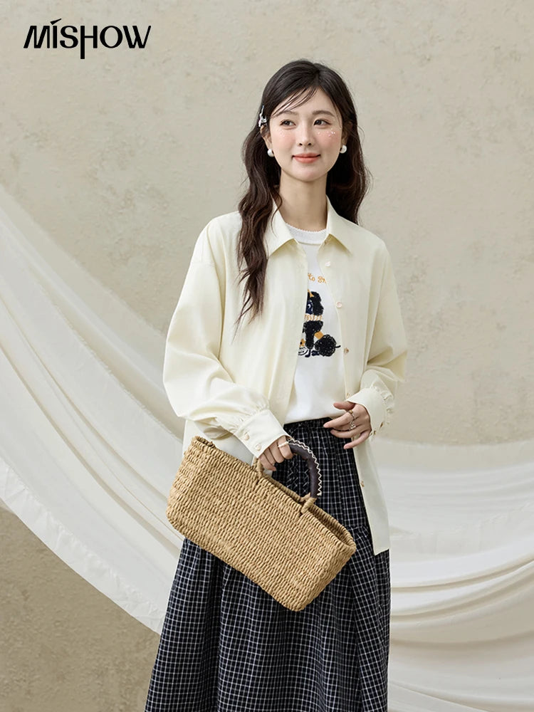 MISHOW Casual Summer Print Shirt Women New 2025 Round Neck Short Sleeve Dog Embroidered T-shirts Female Fashion Tops MXE33T0540