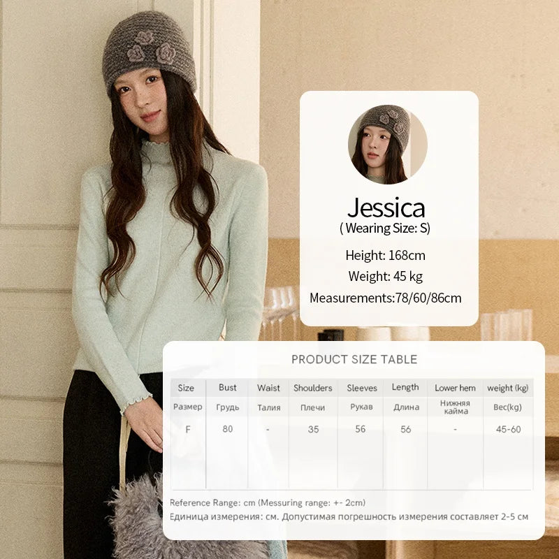 MISHOW Women's Knitted Long-Sleeved Top 2025 Winter Solid Slim Fit Ruffled Turtleneck Sweater Warm Soft Commuting Top MXE91Z2826