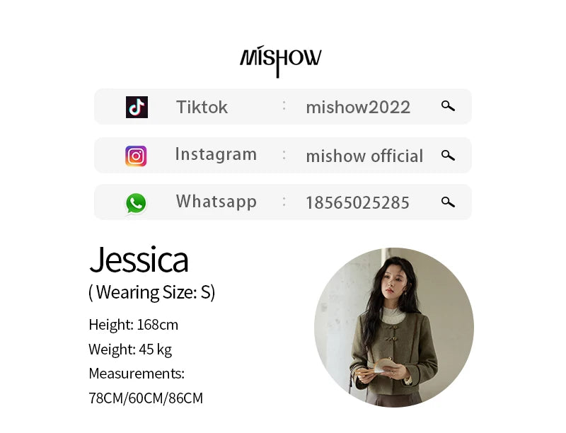 MISHOW Fashion Plaid Tweed Coat Women Premium Elegant Gentle Tweed Jacket Single Breasted Long Sleeve Loose Short Top MXD46W0449