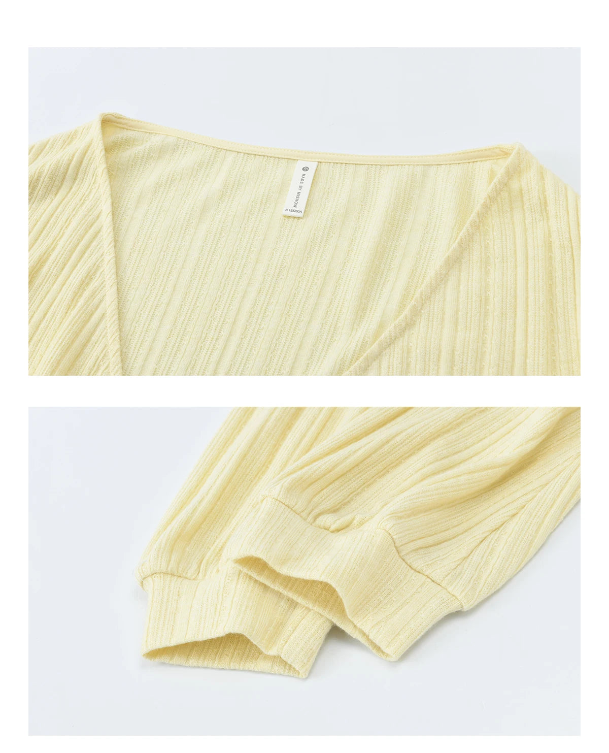 MISHOW Women's Lemon Yellow Two-Piece Set Spring Knitted Lantern Sleeve Pullover Tops Strap Lace Edge Camisole Set MXF13T1513