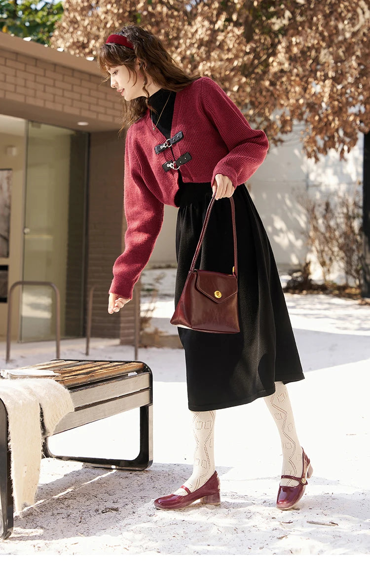 MISHOW Knitted Dress Solid Cardigan Separately Women Winter V Neck Sweater Midi A-line High Waist Dress Short Tops MXC59L1646