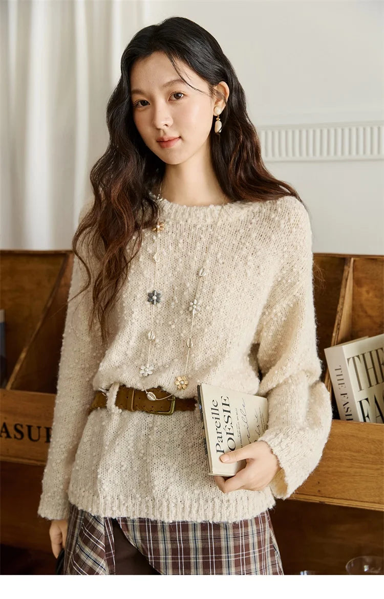 MISHOW Sweater Woman Wool 2025 Autumn New Belt Waist Design Drop Shoulder Sleeves Knit Top Commute Pullover Women MXE46Z2582