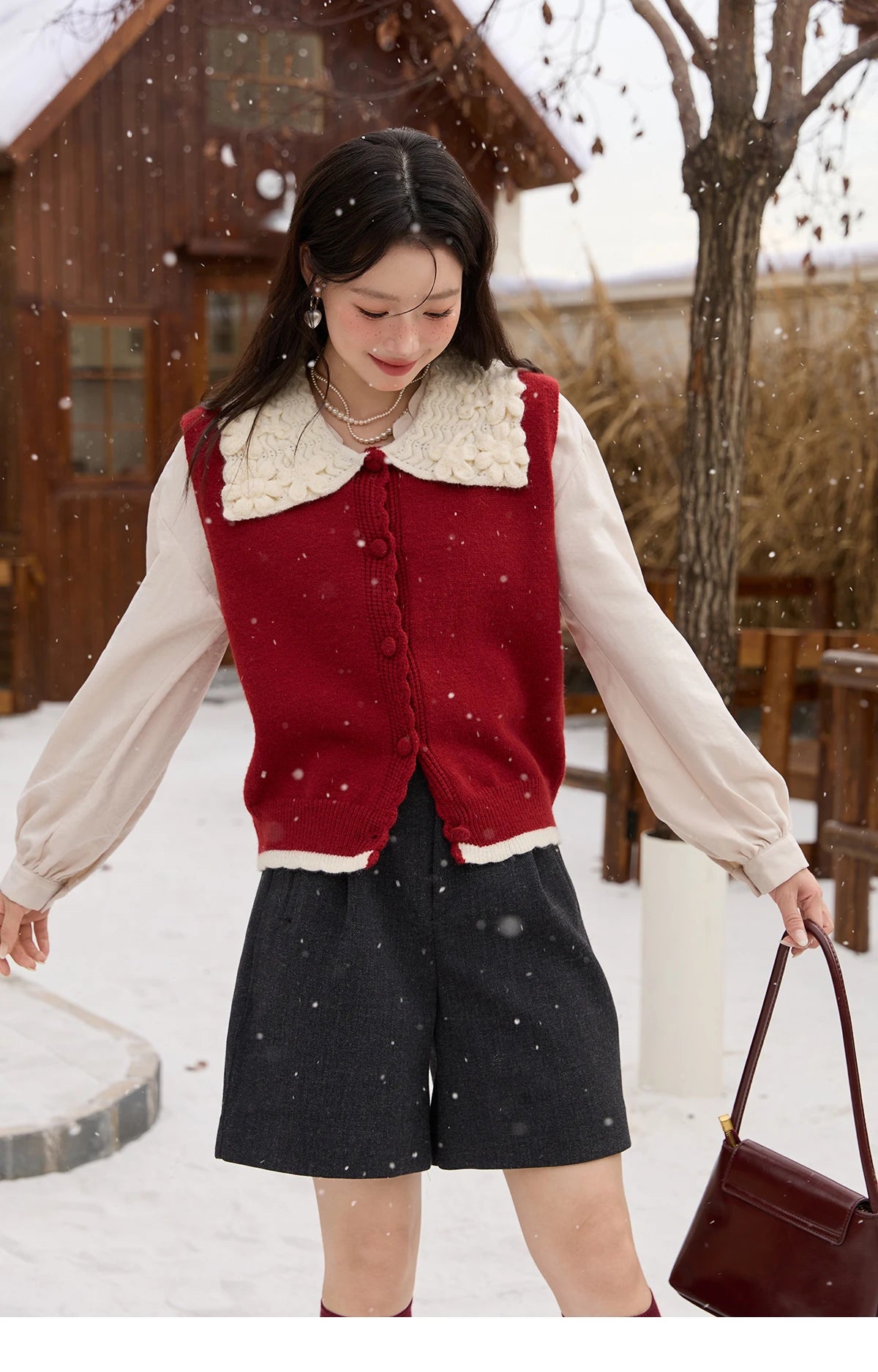 Mishow Black Peter Pan Collar Knitted Vest MXE45Z2484