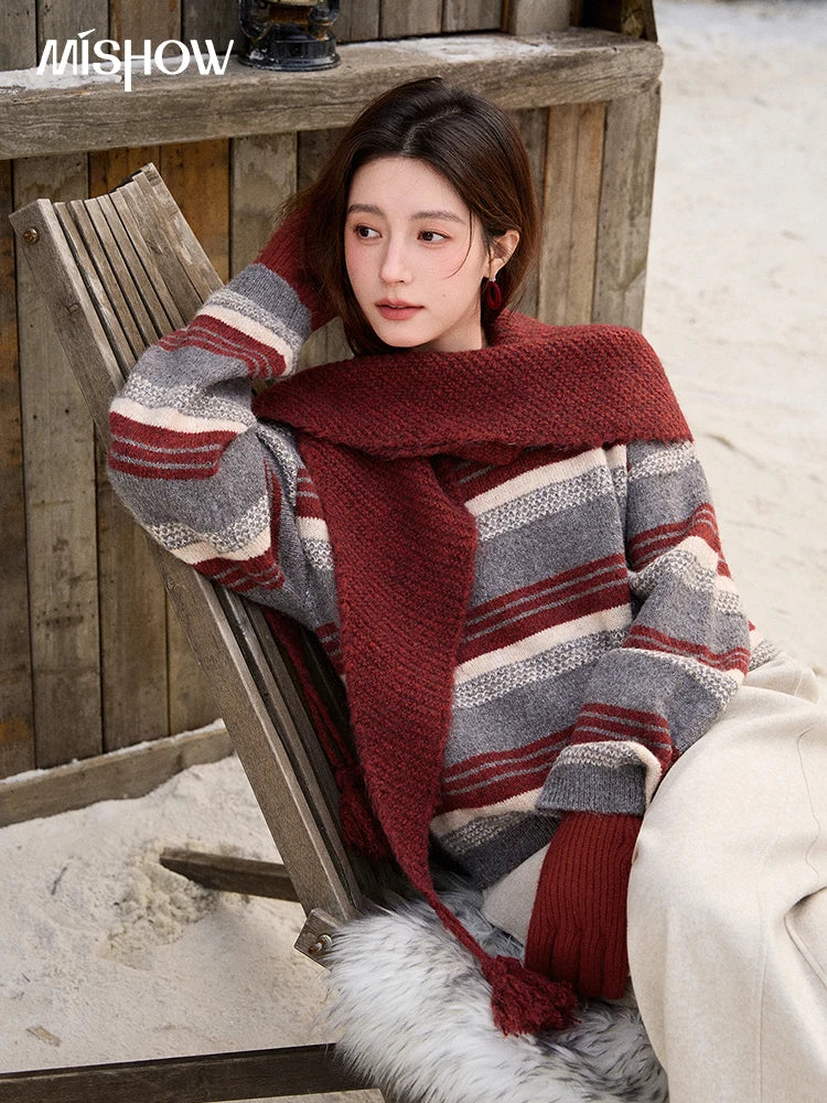 MISHOW Winter Women Knitwear Warm Pullover Sweater Casual Loose Top Knitted Long Sleeve Soft Sweaters Excluding Scarf MXE92Z2828