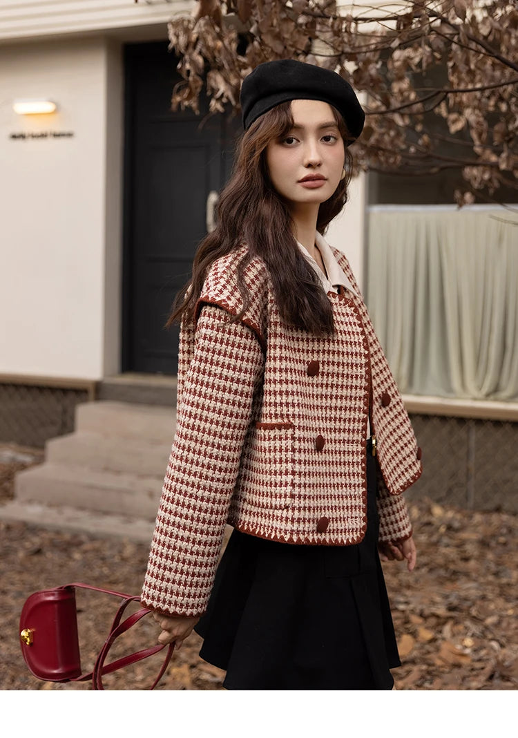 MISHOW Elegant Plaid Wool Blend Short Coat for Women 2024 Autumn Winter Jackets Female Warm Fashion New Outerwears MXB42W0479