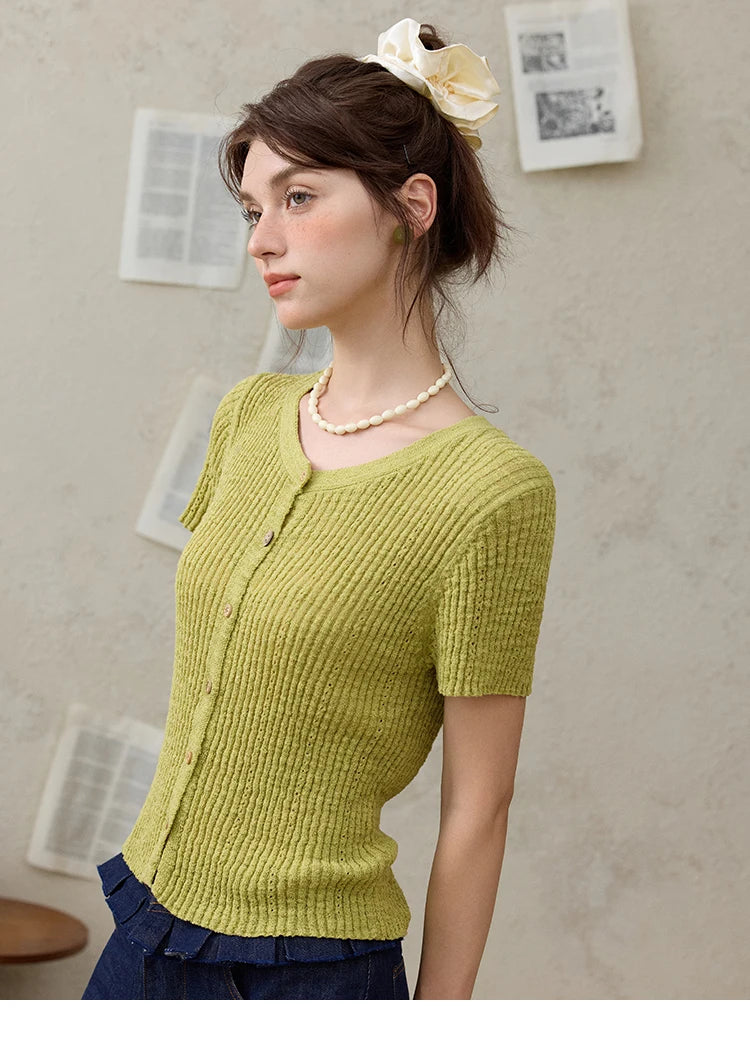 MISHOW Summer Knitted T-Shirts 2025 New Solid Short Sleeve Round Neck Thin Tops Female Fashion Versatile Office Lady MXE31Z1229