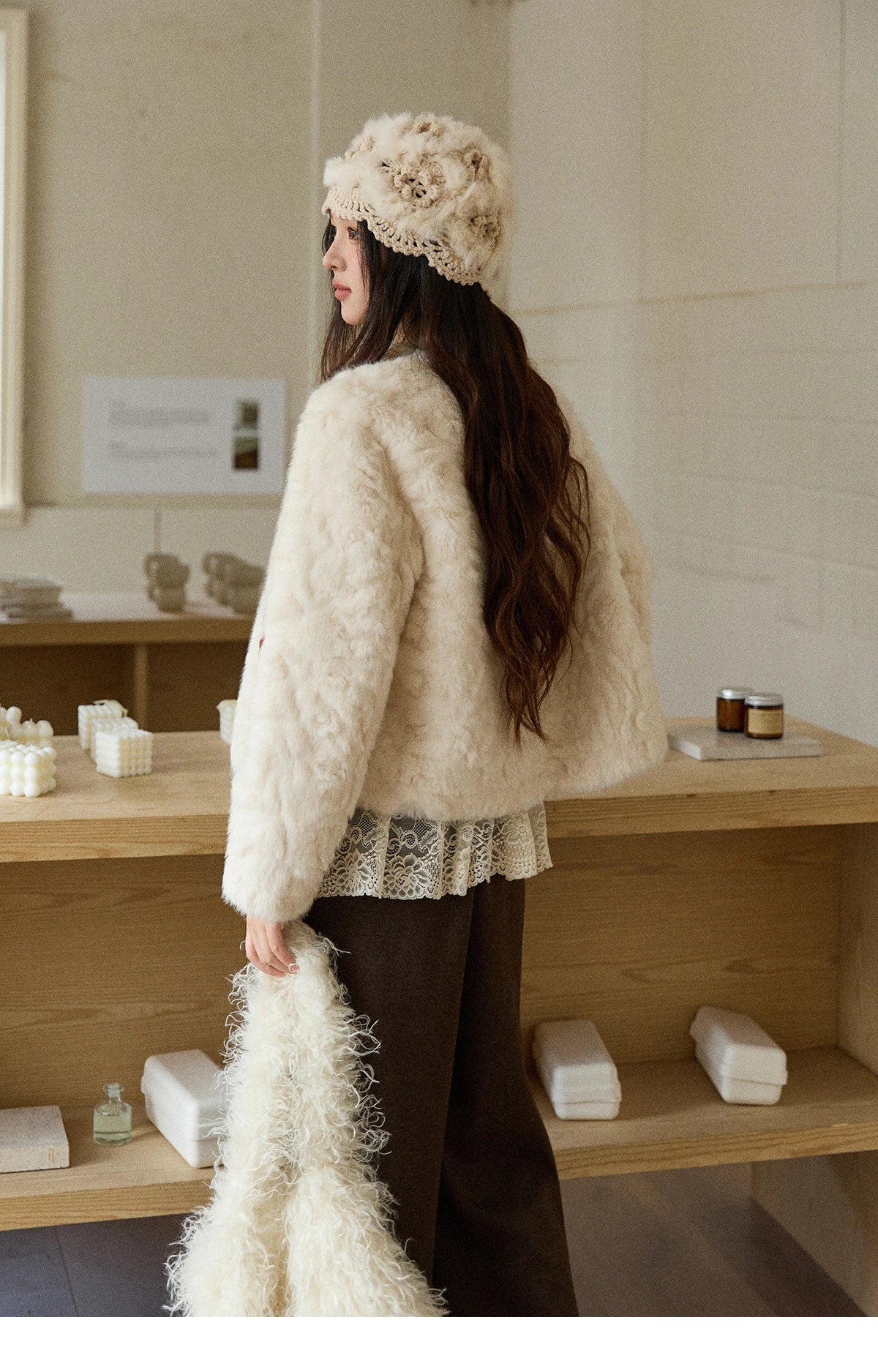 MISHOW Women's Winter Jacket 2025 Sweet Pink Faux Rabbit Fur Coat with Pockets Handcrafted Vintage Buttons Outerwear MXE87W0990