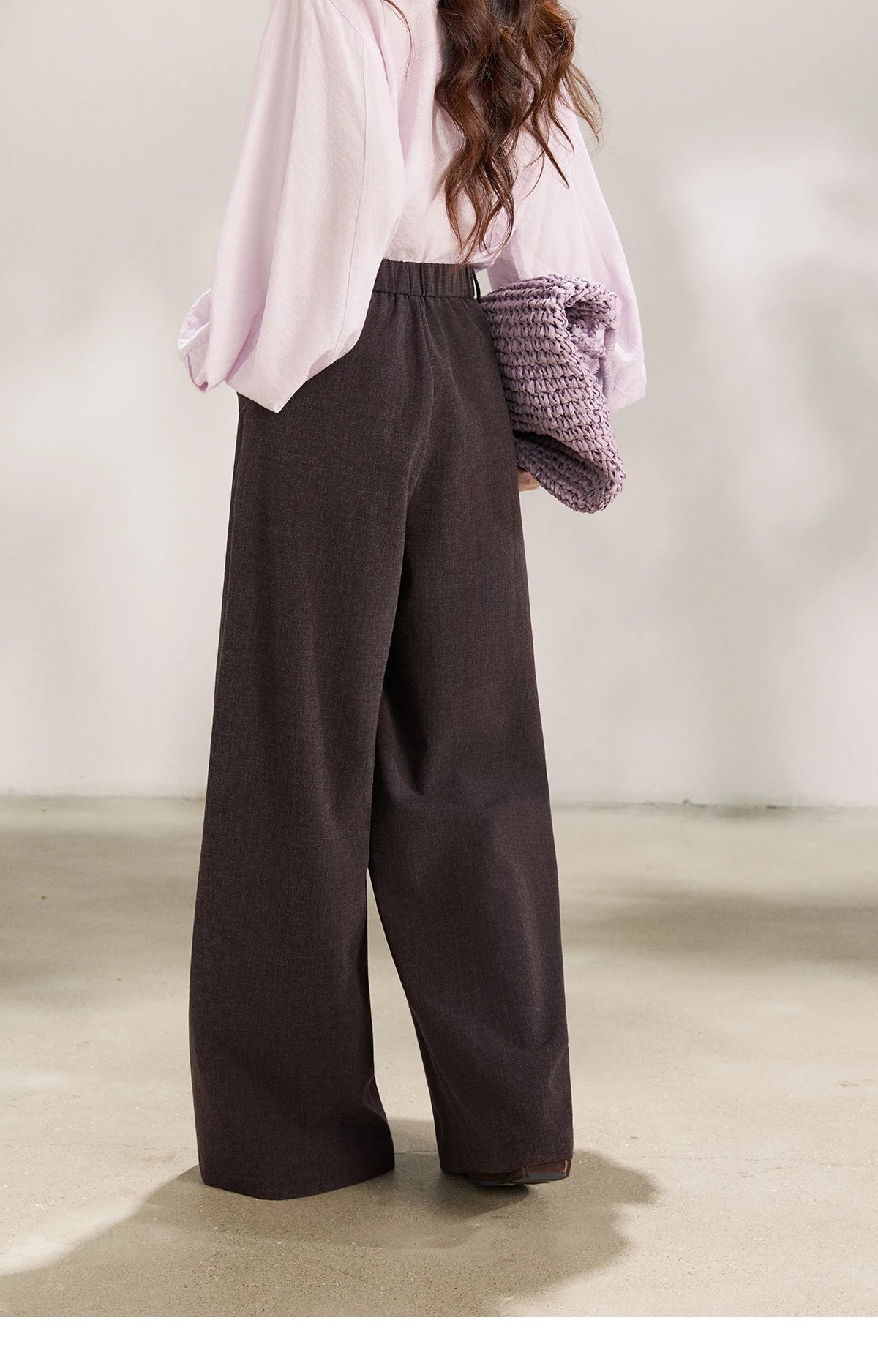 MISHOW Women's Dark Purple Wide Leg Pants 2026 Spring High Waist Pleated Pants Back Elastic Waist Casual Trousers MXF13K1204