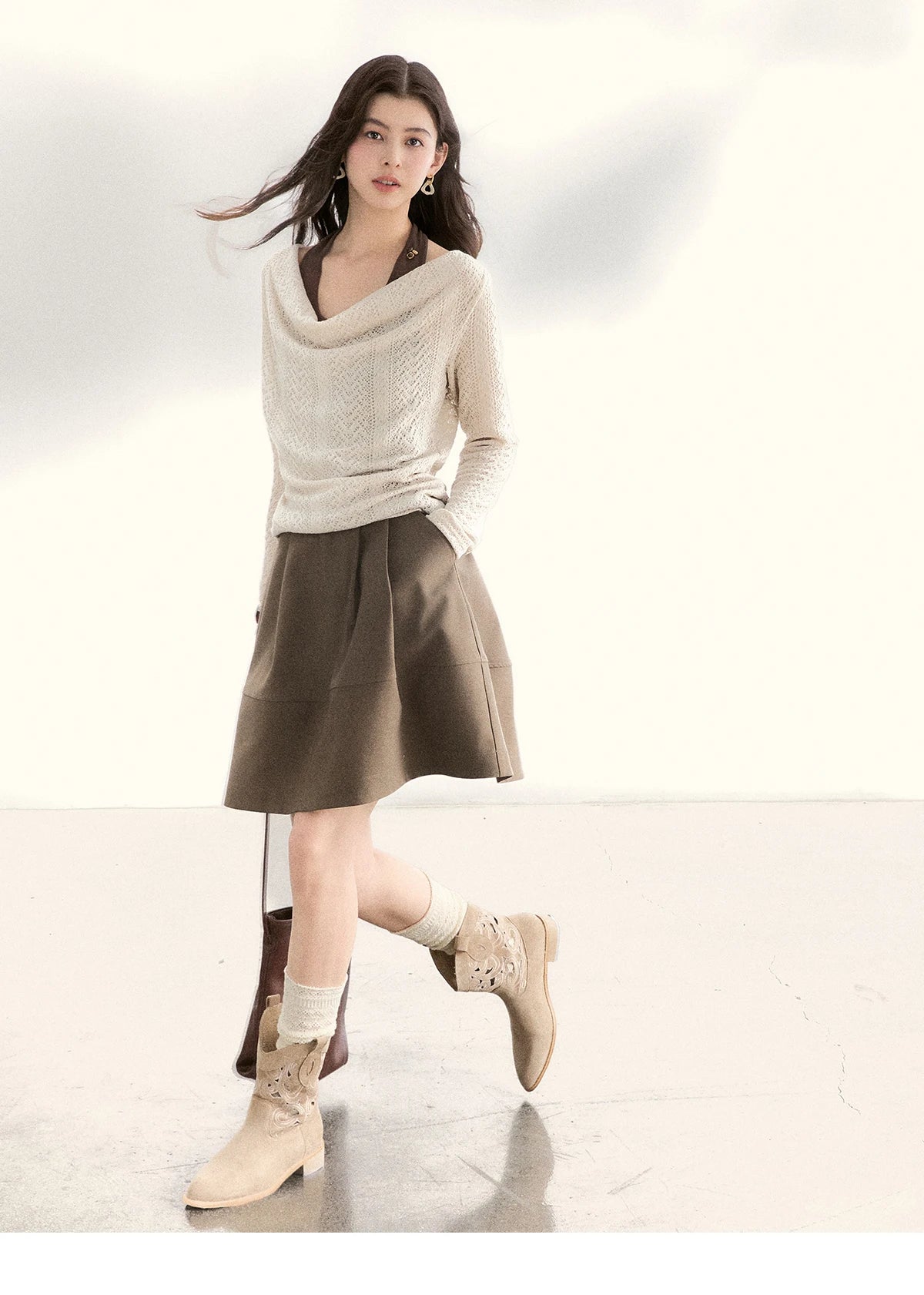 MISHOW Women's Knit Top Halter Camisole Set 2026 Spring Swinging Collar Hollow Out Knitted Casual Two-Piece Knitwear MXF108T0751