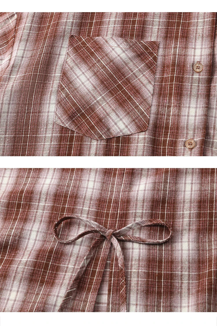 MISHOW Women's Plaid Shirt Grey Vest Dress Separately Spring Lapel Collar Shirt U-neck Sleeveless Dresses (Not A Set) MXE13L2093