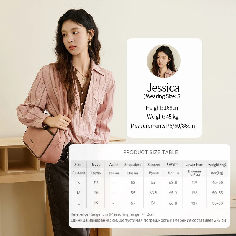 MISHOW Peach Skin Velvet Stripe Shirt for Women Autumn 2025 Double Layered Collar Contrasting Color Shirt Commute Top MXE47C2408