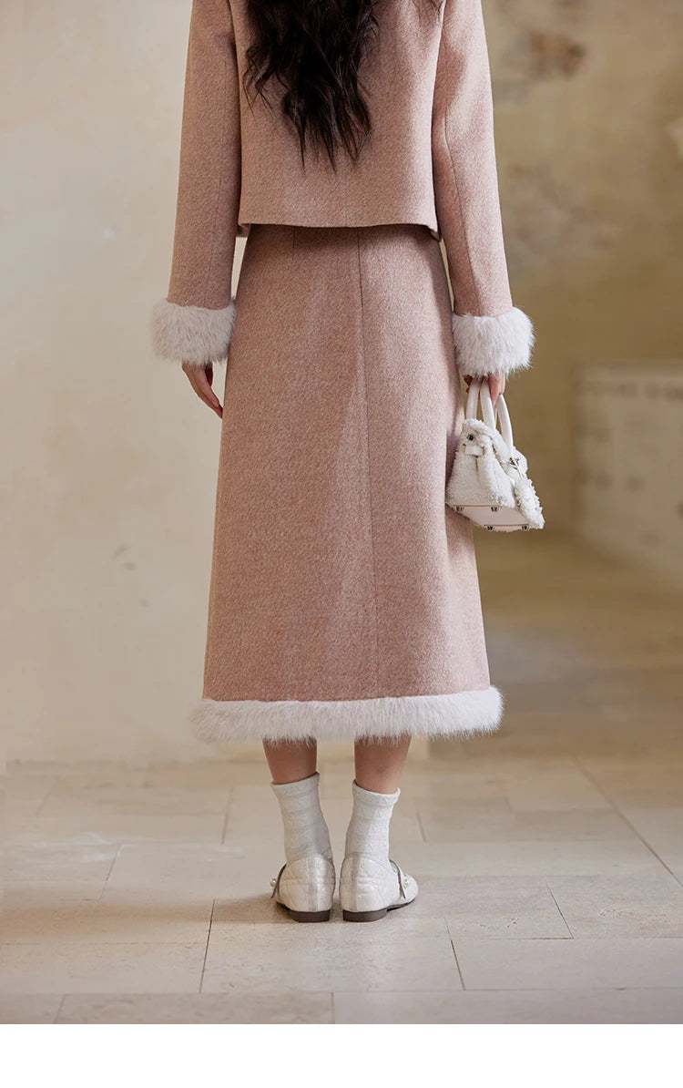 MISHOW New Chinese Tweed Coats Midi Skirts Separately Clothes Winter Woman Sweets Edge Design Plush Fur Coat Women MXD54W0583