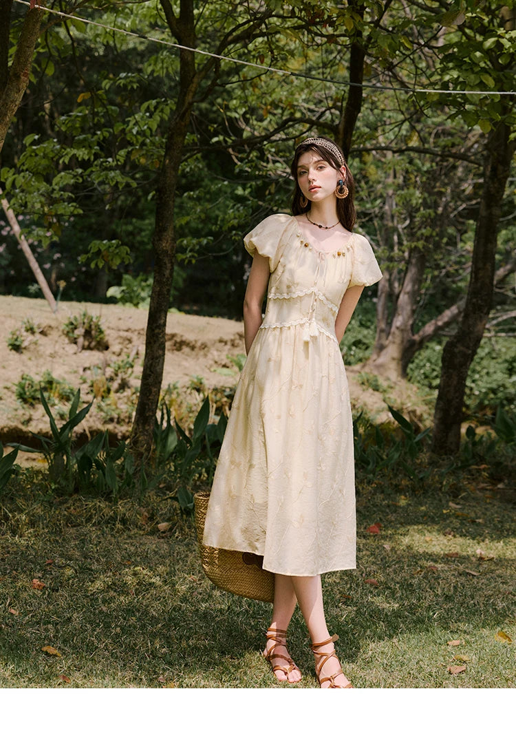 MISHOW Print Office Lady Dress Women Summer 2025 Short Sleeve Round Neck Beaded Neckline Slim Waist Dresses Female MXE33L2208