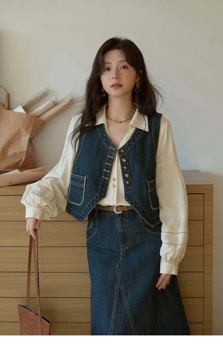 MISHOW High Waist Slim Denim Skirt for Women Autumn 2025 Fashion Pocket Skirt Rear Hem Split Casual Skirt Office Lady MXE41B2379