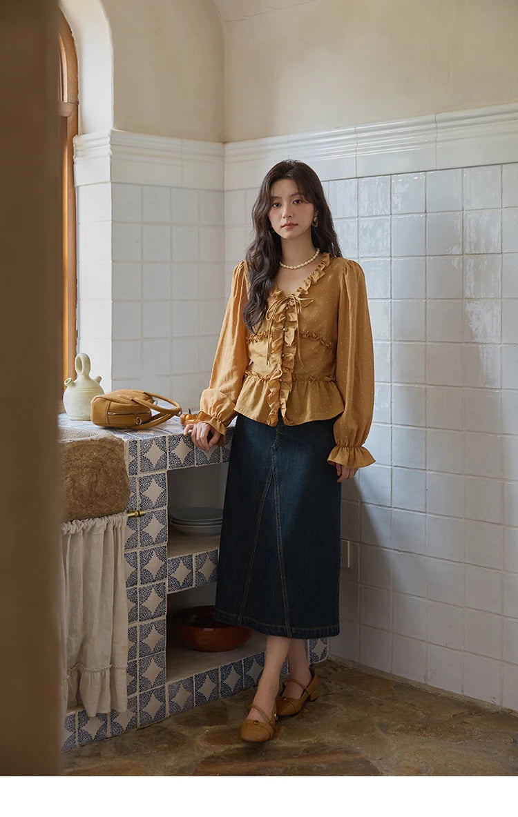 MISHOW High Waist Slim Denim Skirt for Women Autumn 2025 Fashion Pocket Skirt Rear Hem Split Casual Skirt Office Lady MXE41B2379