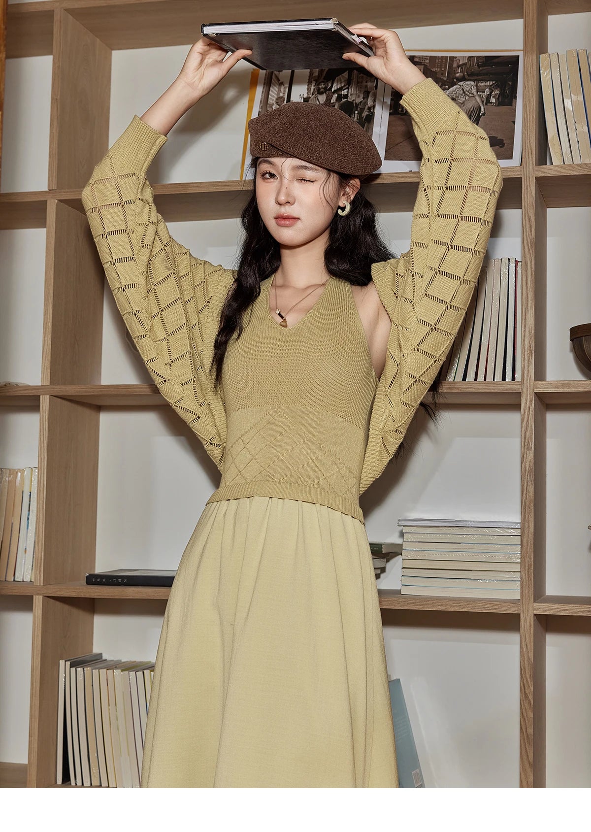 MISHOW Hanging Neck Dress Knitted Cardigan Separately 2024 Autumn Hollow Short Top Knitted Patchwork Sleeveless Dress MPD42L2040
