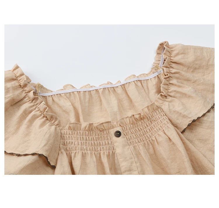 MISHOW Women's Fashion Butterfly Sleeve Blouse Summer 2025 New Loose Casual Square Neck Button Top Women's Clothing MXE37X1854