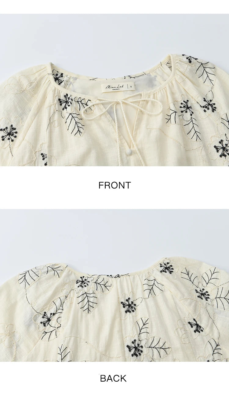 MISHOW Embroidered Doll Dress 2025 Seven Cent Lantern Sleeve Dress O-neck Tassel Lace-up Cotton Dress with Waist Belt MXE41L2480