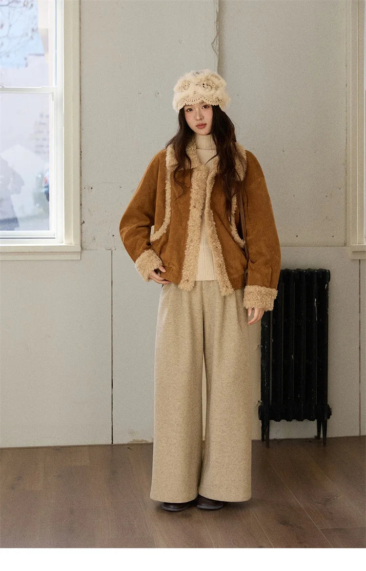 MISHOW  Women's Winter Pants 2025 Retro Trousers with Three-dimensional Pleats Pants Pocket Decoration Wide Leg Pants MXE90K1129