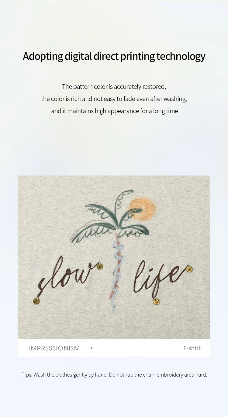 MISHOW Casual Summer Print Shirts Women 2025 Short Sleeve Round Neck Coconut Tree Straight T-shirts Woman Versatile MXE31T0520