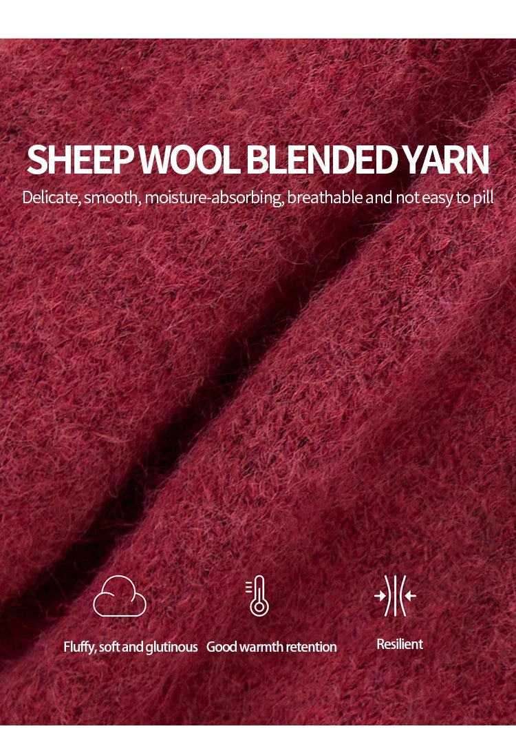 MISHOW Pink Lace Wool Sweater for Woman 2025 Winter Sweet Style V-neck  Pullover Casual Loose Lantern Sleeve Sweater MXE51Z2632