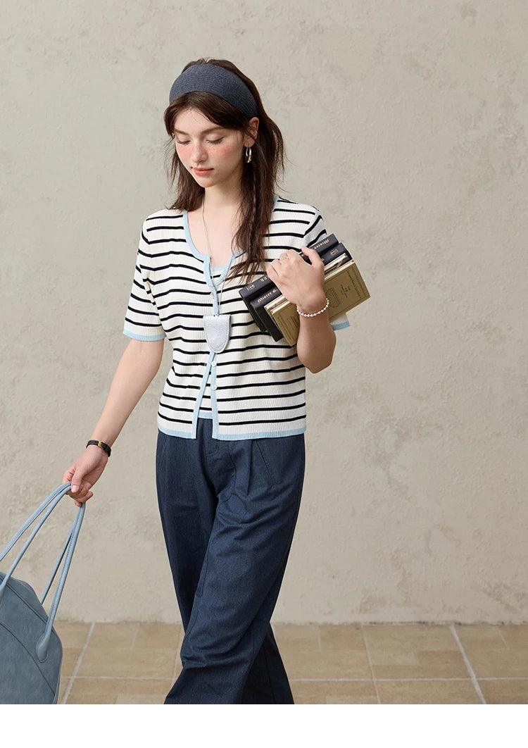 MISHOW Office Lady Summer Pants Women New 2025 Retro Dark Blue High Waist Wide-leg Pants Female Slimming Straight MXE31K0902