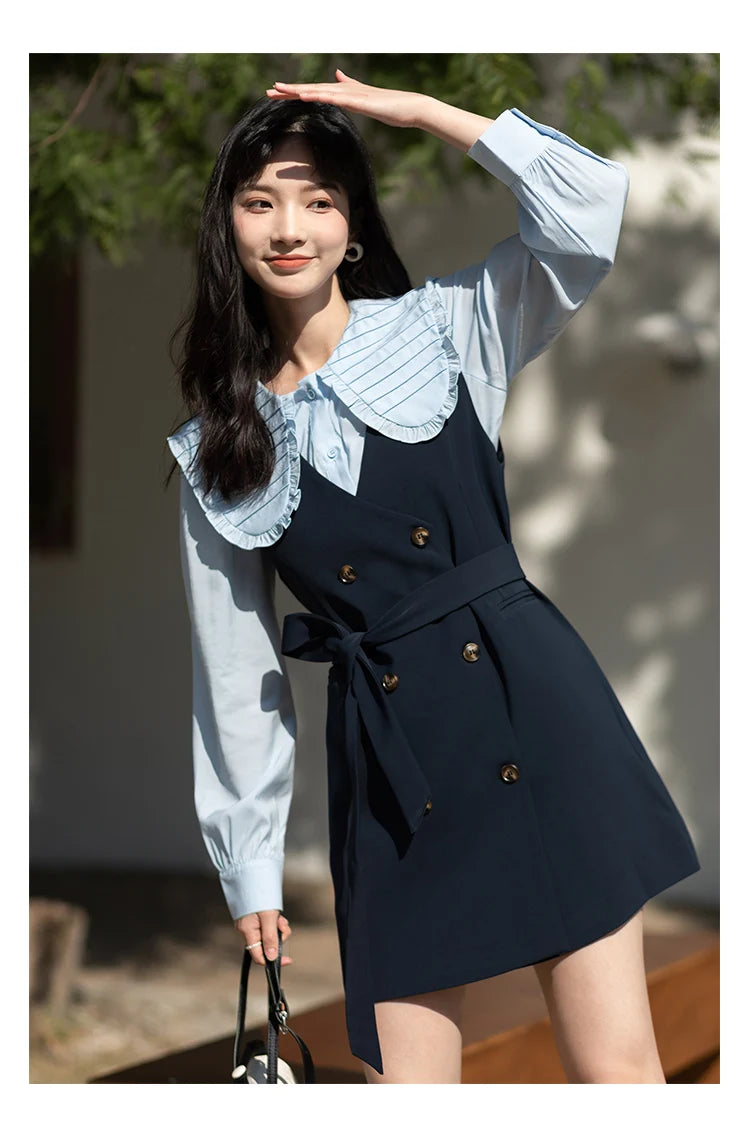 MISHOW Spring Vest Dress Korean Doll Collar Shirt Long Sleeve Elegant Shirt Female Clothing Separately Office Lady MXB12C0199