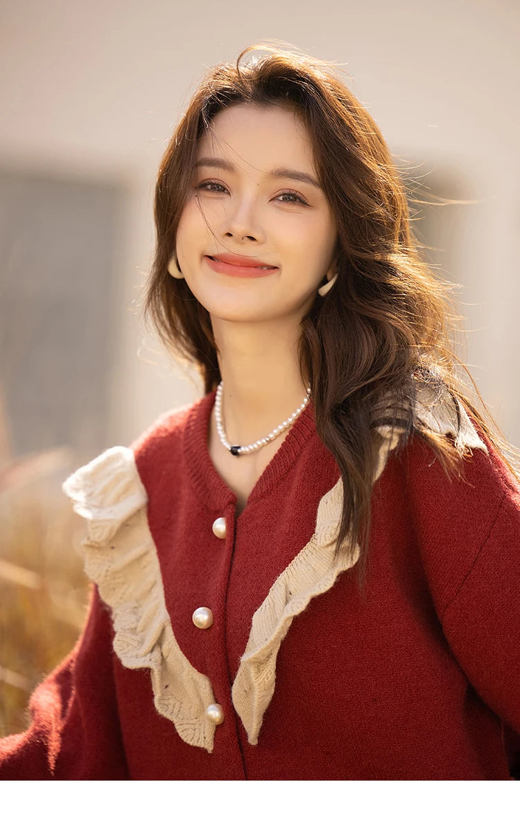 MISHOW Sweater Cardigan for Women Korean Fashion Ruffle Knitwears Autumn Winter Single Breasted Knitted Tops Jumpers MXB46Z1111