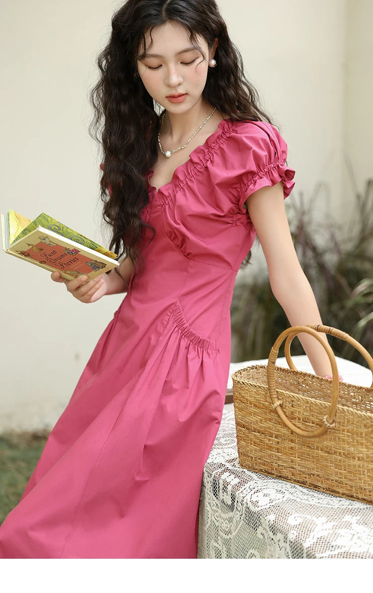 MISHOW Women's 100 Cotton Stringy Selvedge V-Neck Waist Dress 2024 Summer French Symmetric Pocket Mid Length Dresses MXD29L1934