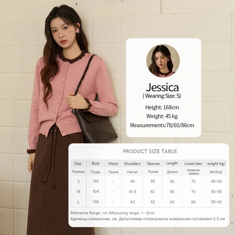 MISHOW Women Knit Cardigan Long Sleeve 2025 Winter Retro Ruffle O-neck Knitted Sweater Loose Casual Commute Khaki Top MXE91Z2749