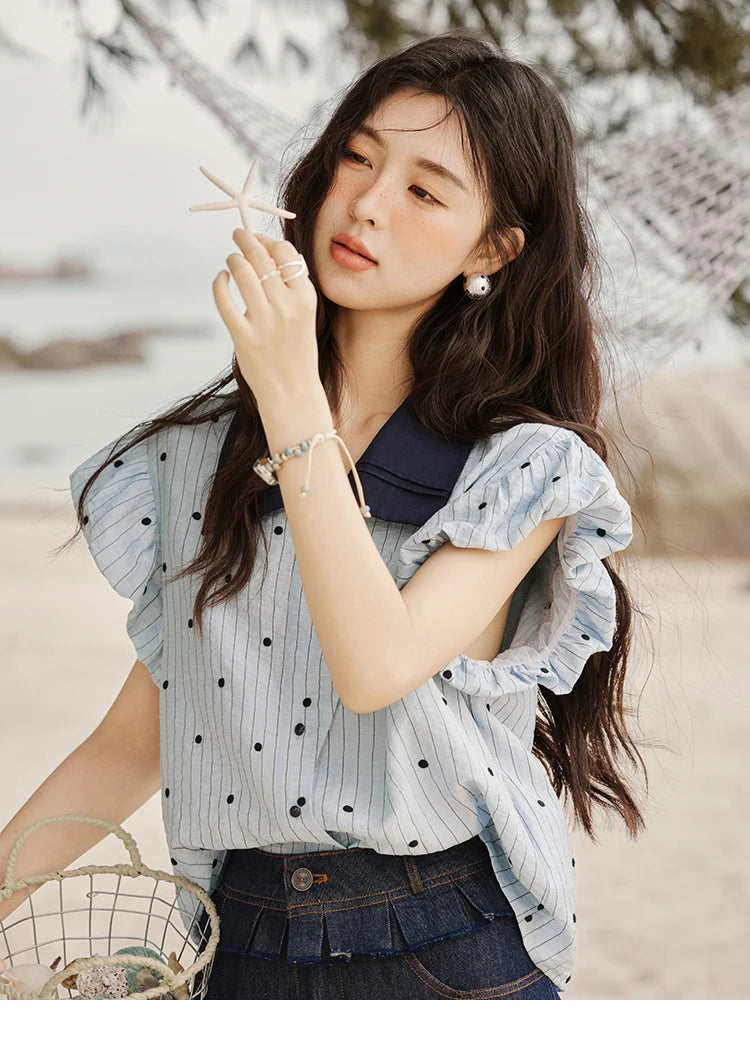 MISHOW Summer Office Lady Blouses Women 2025 Short Sleeve Turn-down Collar Polka Dot Shirts Female Fashion Slim Tops MXE31C0776