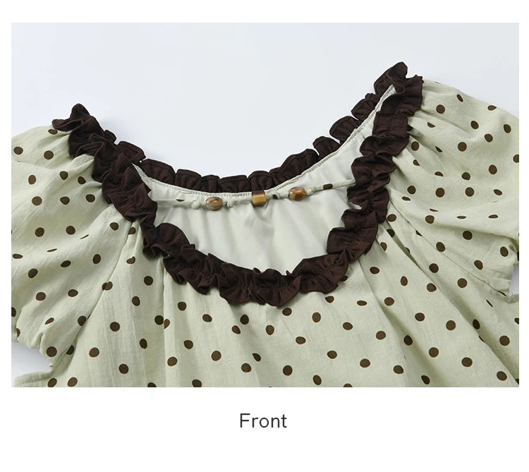 MISHOW 2025 Summer Women's Two Piece Set Polka Dot Puff Sleeve Top Casual Pocket Wide Leg Pants Set Female Clothing MXE39T0657