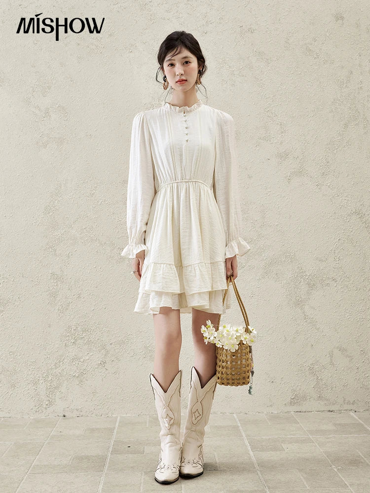 MISHOW Spring Elegant Vests Dress Separately Women 2025 Solid Long Puff Sleeve Midi Dresses Print Denim Vest Fashion MXE16L2197