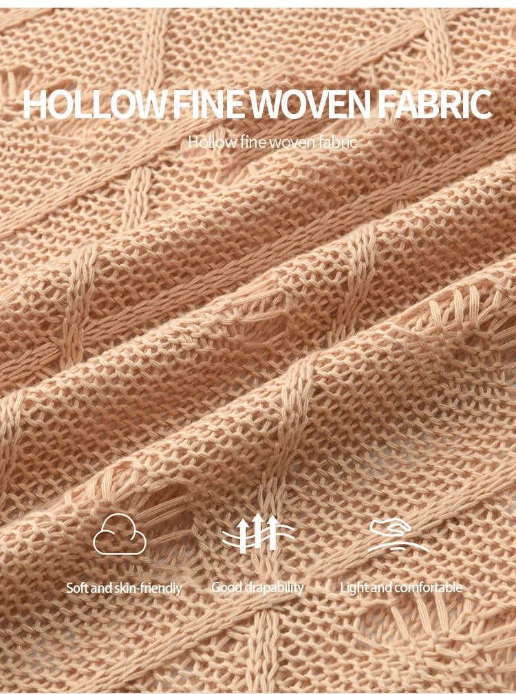 MISHOW Women's Diamond Patterned Knitted Top 2025 Autumn Bohemian Hollowed Out Thin Top Scoop Neck Knitted Sweaters MXE42Z1332