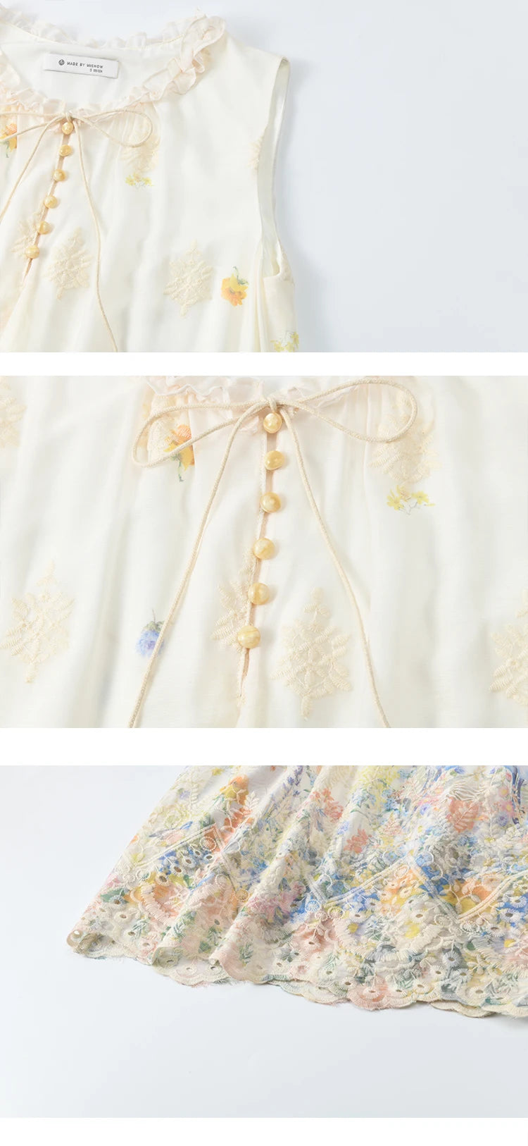 MISHOW Women's Fashion Sleeveless Print Dress 2025 Summer New Mushroom Edge O-Neck Lace Up Tassels Loose Midi Dresses MXE36L2253