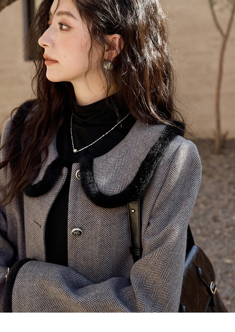 MISHOW Plaid Tweed Jacket Short Skirt Separately Women 2024 Winter Fashion Korean Collar Jacket Half Pleated Skirt MXD43W0442