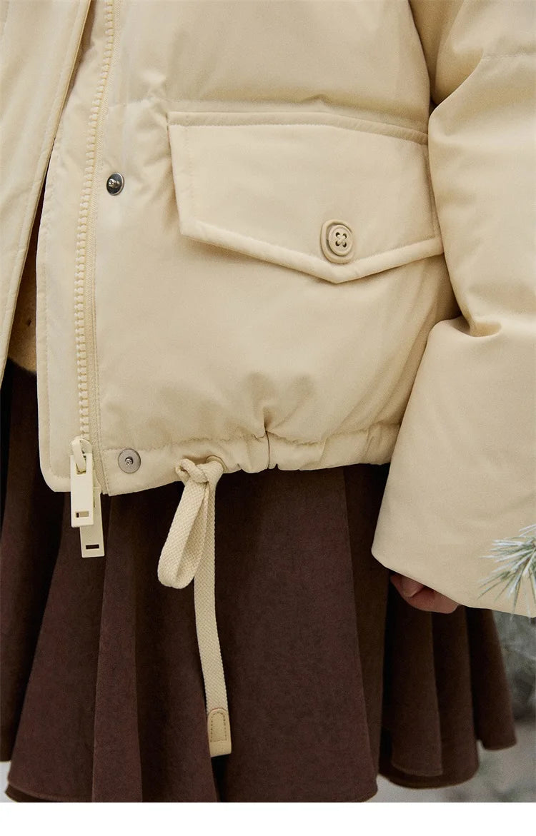 MISHOW Short Lightweight Puffer for Women 2025 Fashion Loose Long-sleeved Down Jacket Detachable Fur Collar Warm Coat MXE87Y0084