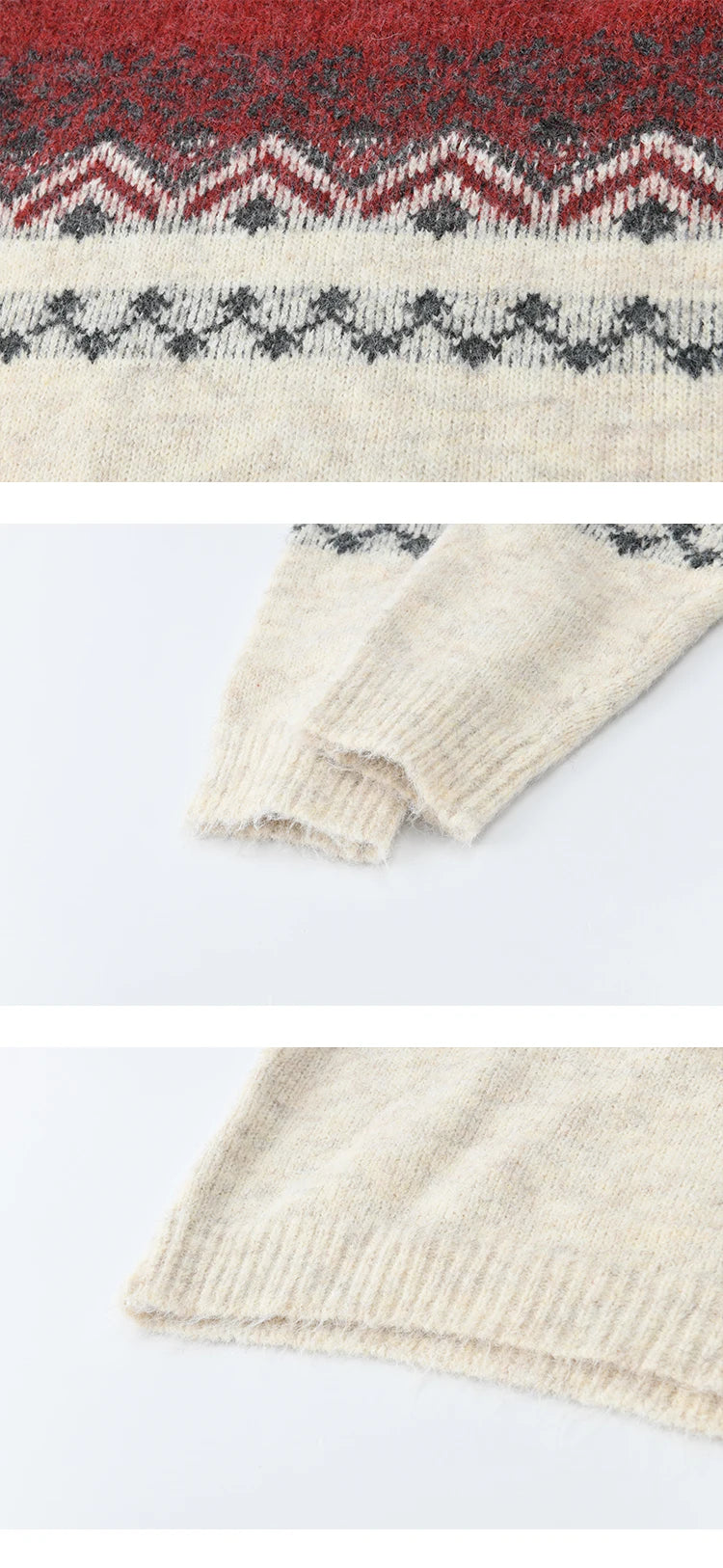 MISHOW Christmas Jacquard Retro Sweater Winter Geometric Red Scarf Fair Isle Sweater Wool Blend Thickened Knitted Top MXE51Z2628