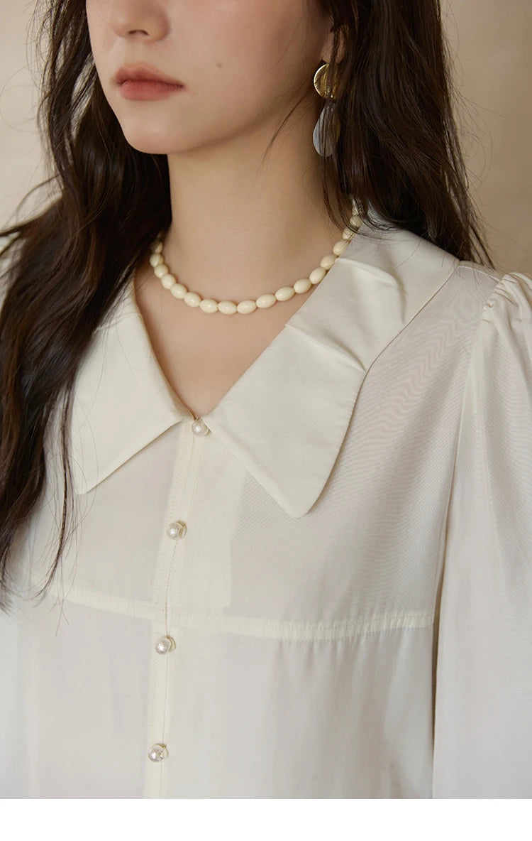 MISHOW Women's French Lace Patchwork Shirt 2025 Autumn Butterfly Collar Lantern Sleeves Apricot Elegant Commuting Top MXE41C2357