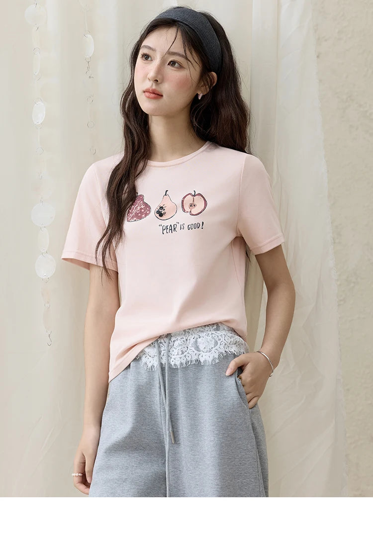 MISHOW Summer Print Casual T-shirt Women New 2025 Short Sleeve Round Neck Slim Shirts Female Fashion Office Lady Tops MXE33T0500