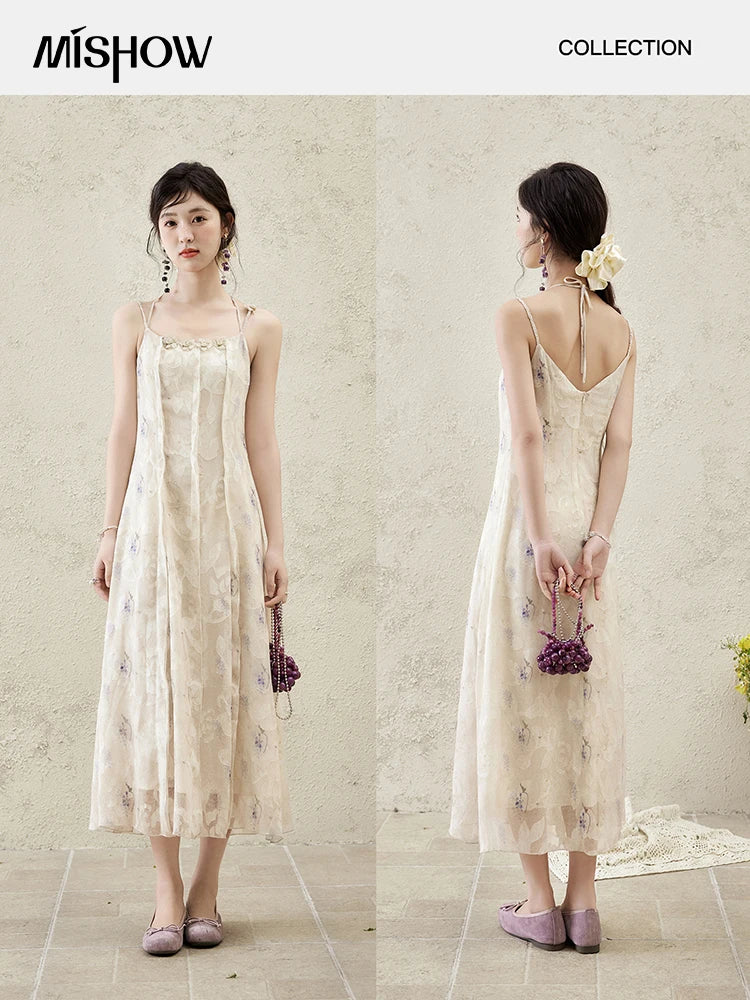 MISHOW Print Suspender Dress Women 2025 Spring Summer Square Collar Sleeveless Cut Flower Dresses New Fashion Slim MXE16L2144