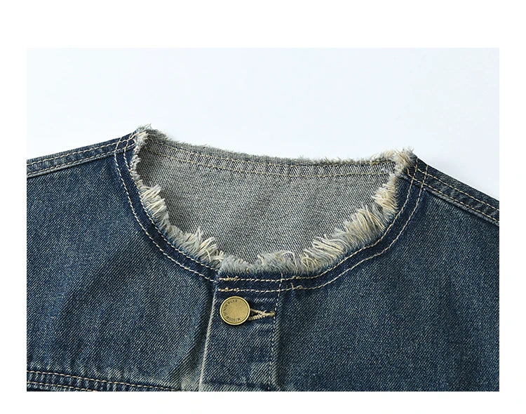 MISHOW Office Lady Spring Vest Female New Sleeveless Round Neck Raw Edge Denim Vests Women Fashion Retro Coat Woman MXE12W0710