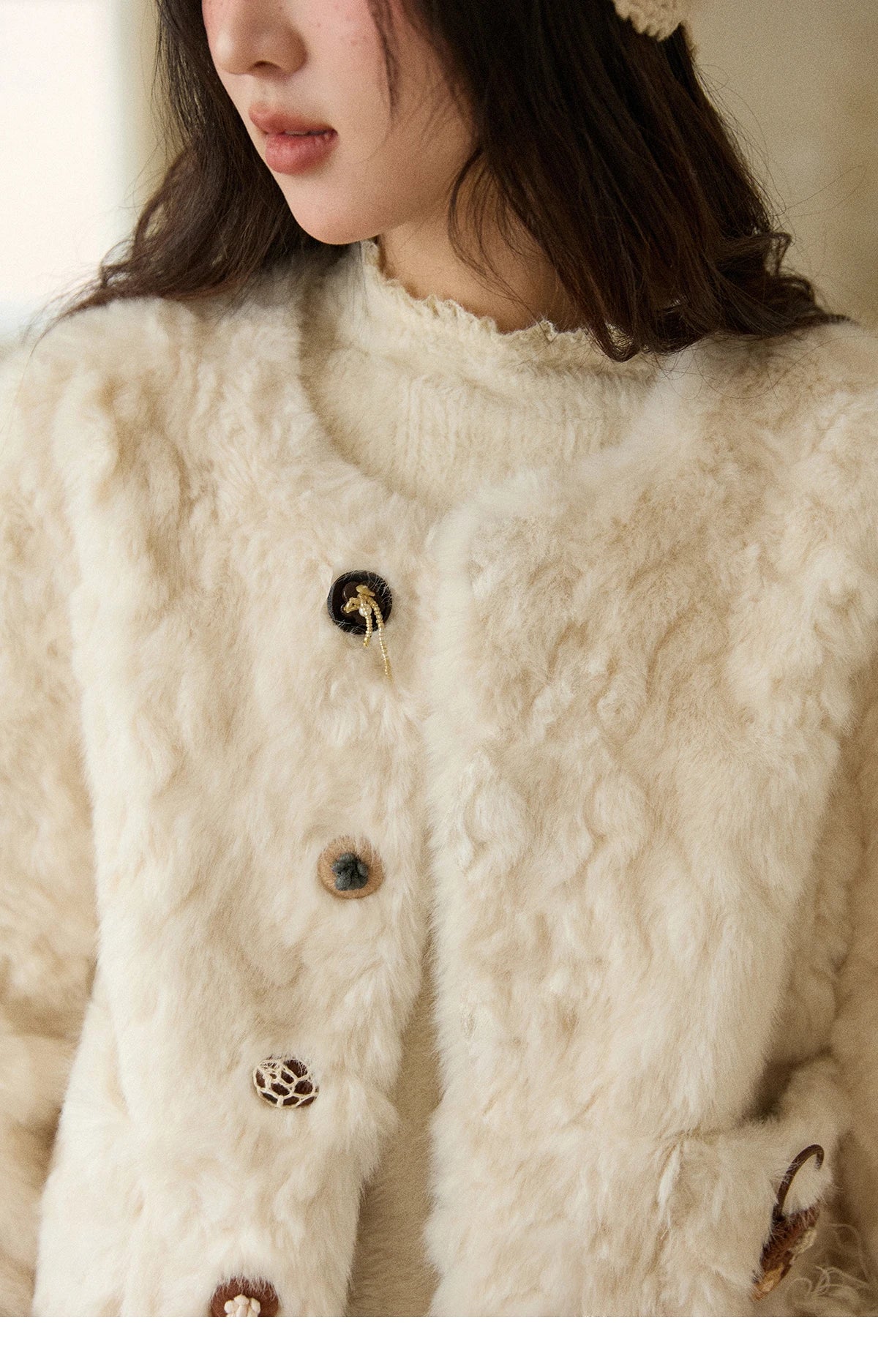 MISHOW Women's Winter Jacket 2025 Sweet Pink Faux Rabbit Fur Coat with Pockets Handcrafted Vintage Buttons Outerwear MXE87W0990